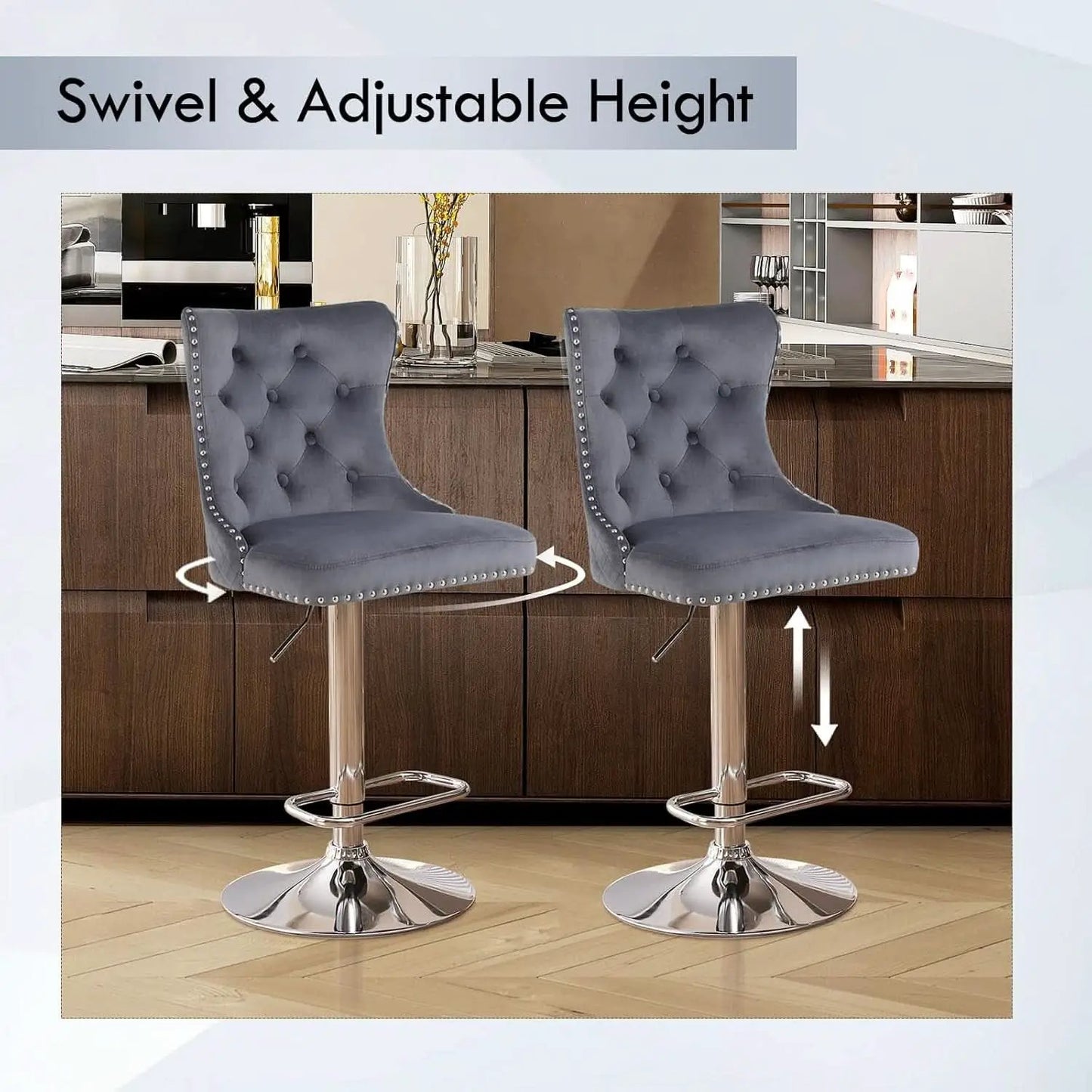 Velvet Adjustable Swivel Bar Stools Dark Grey Set Of 4 from PriceLows™