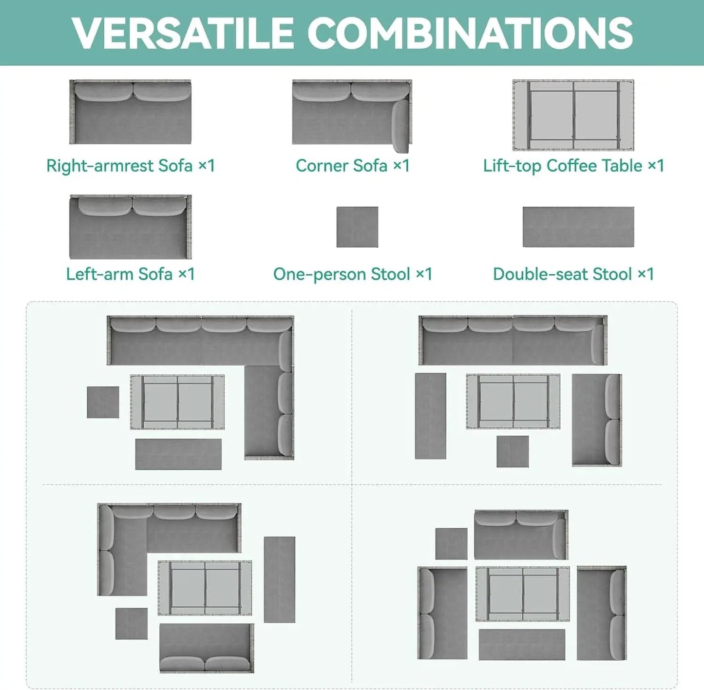 L Shaped Sectional Sofa Set With Lift Top Table Gray from PriceLows™