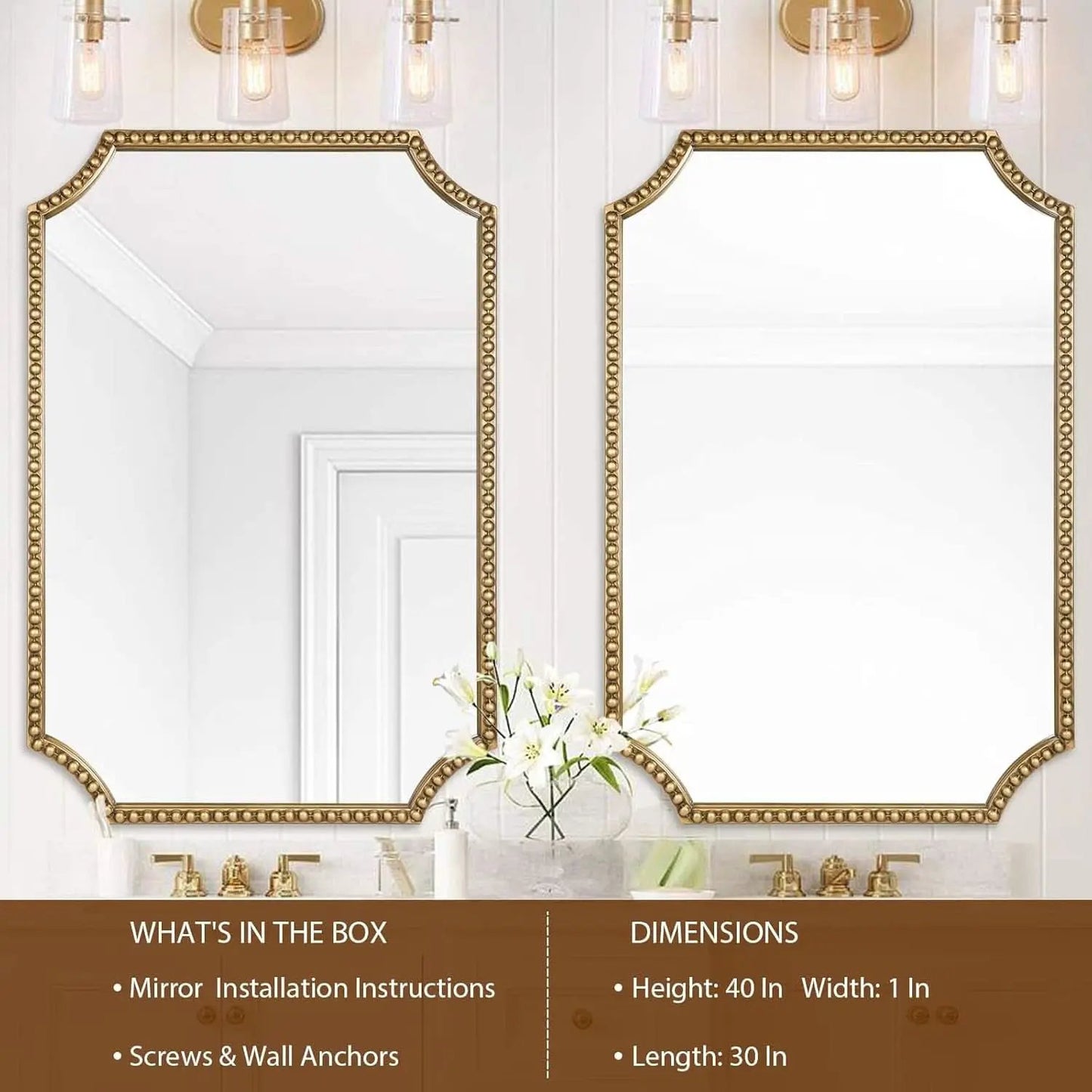 30 X 40 Inch Wall Mirror With Antique Gold Beaded Frame from PriceLows™