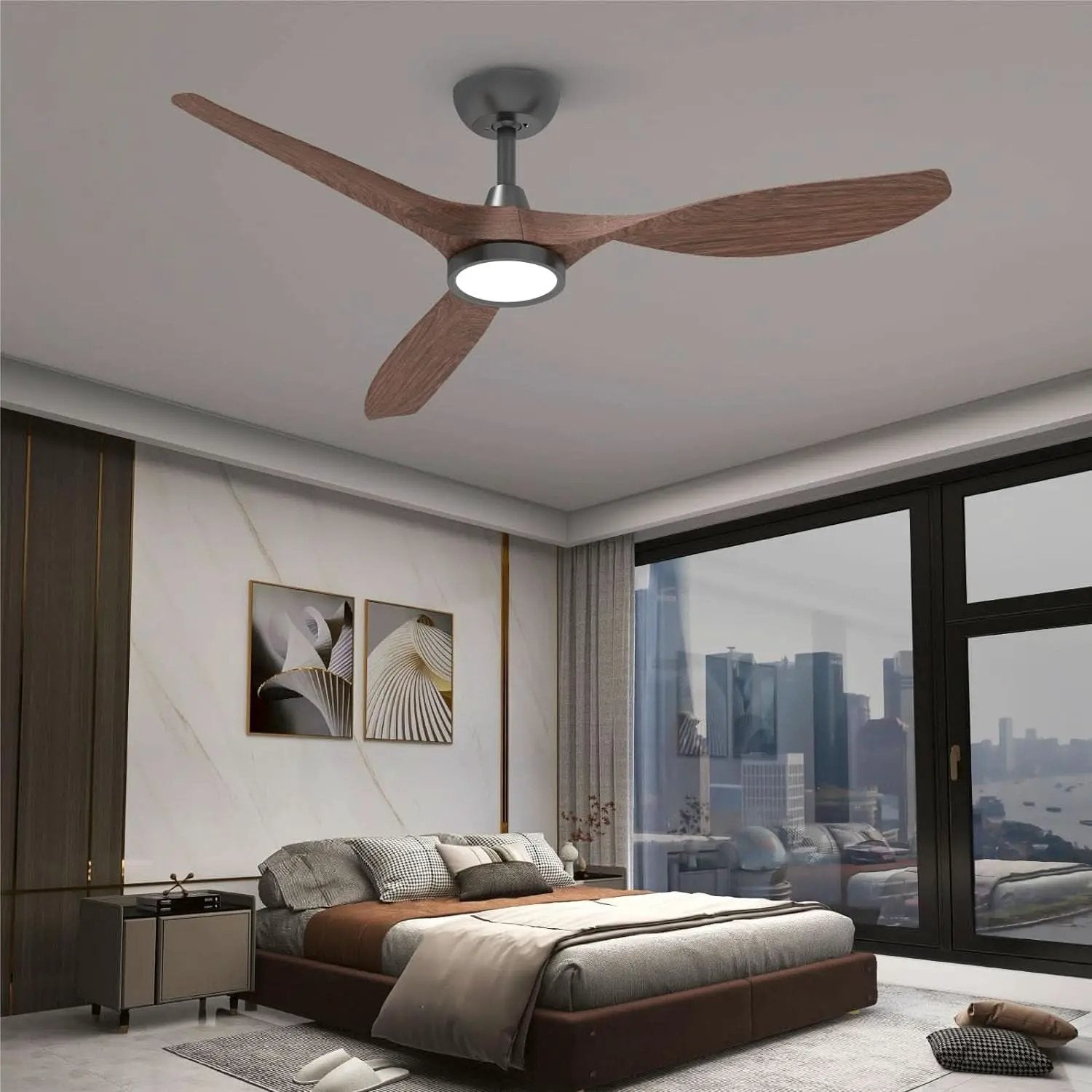 52 Inch Black Ceiling Fan With Lights And Remote Control from PriceLows™
