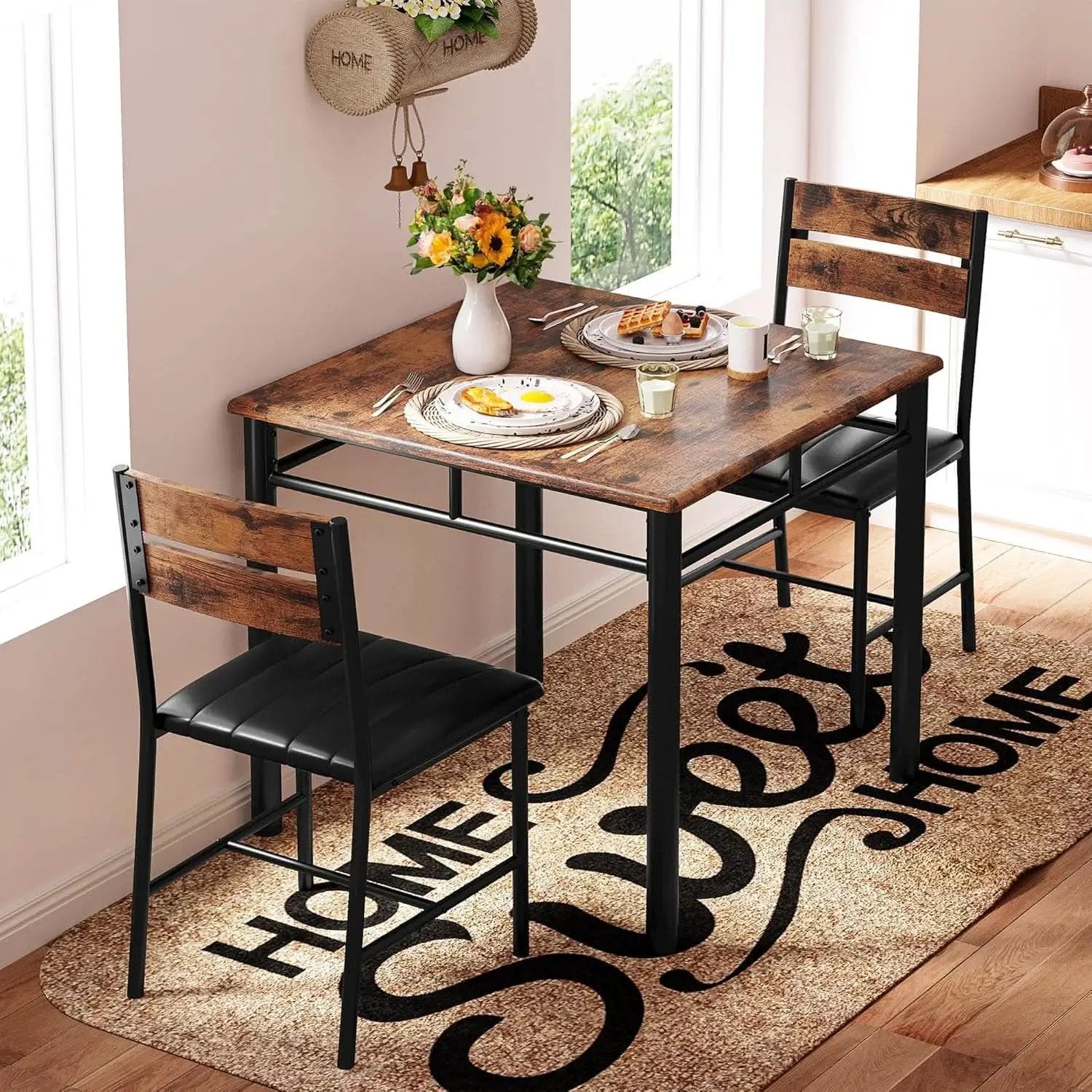 Space Saving Dining Table Set For Two Rustic Brown Finish from PriceLows™