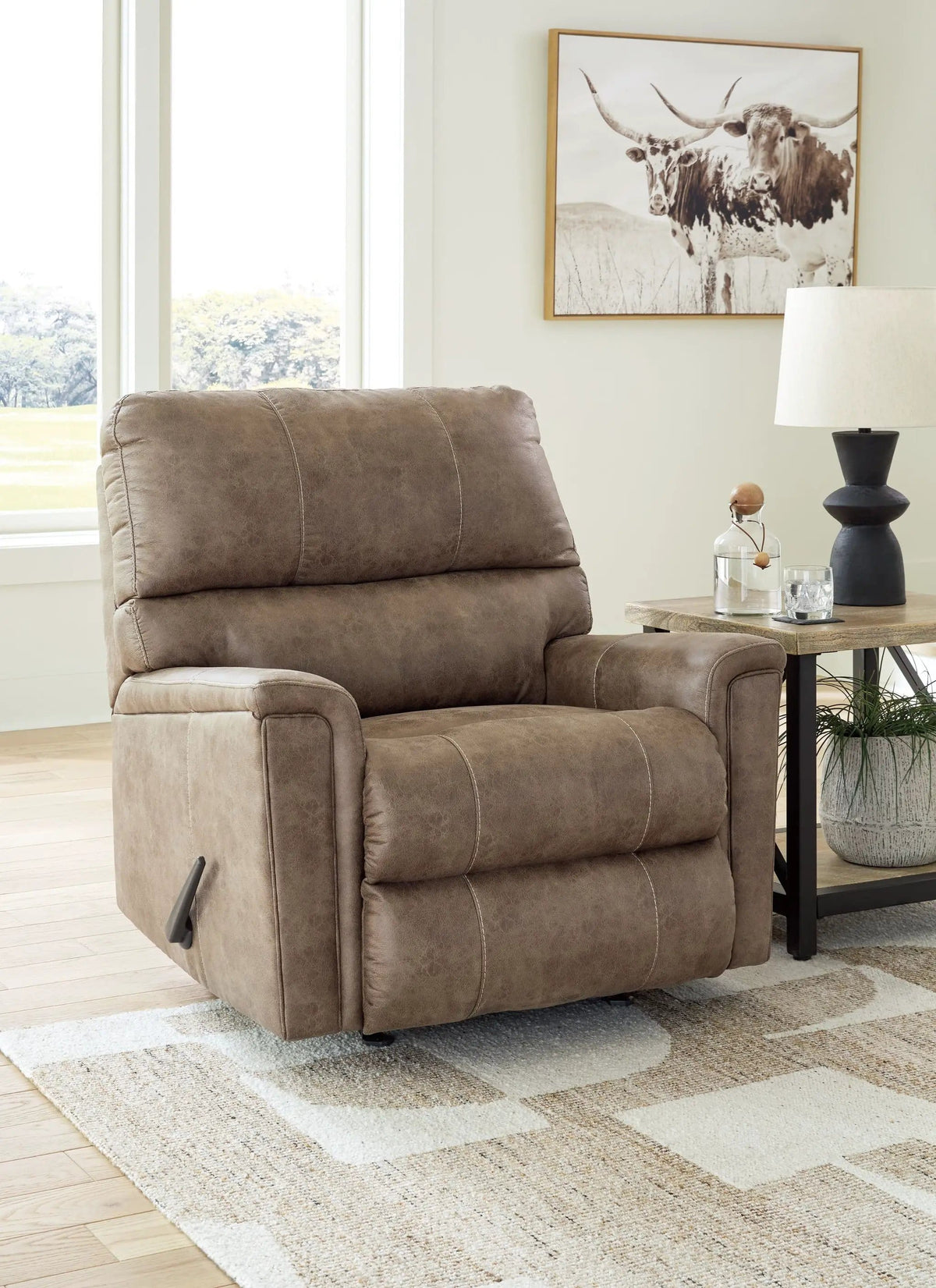 Navi Rocker Recliner Rocker Chair | 39 x 41 x 42 in | Faux Leather & Metal | Fossil