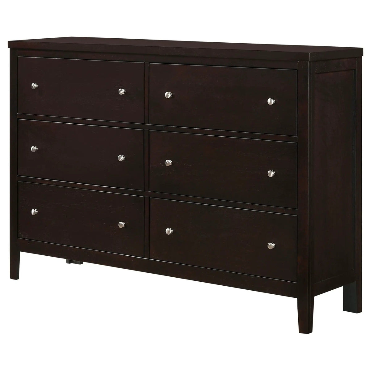 Carlton 6-drawer Dresser | 56.25 x 15.25 x 38.75 in | Rubberwood & Engineered Wood | Cappuccino
