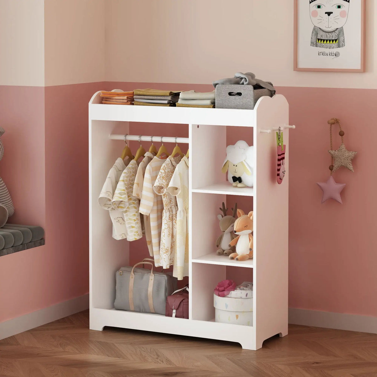 Toddler Dress Up Rack | Full Length Mirror | 3 Side Hooks | White