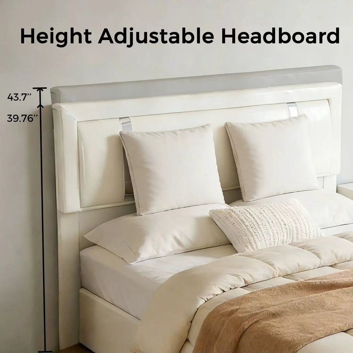 Upholstered Platform Bed Frame | Adjustable LED Headboard | Hydraulic Lift