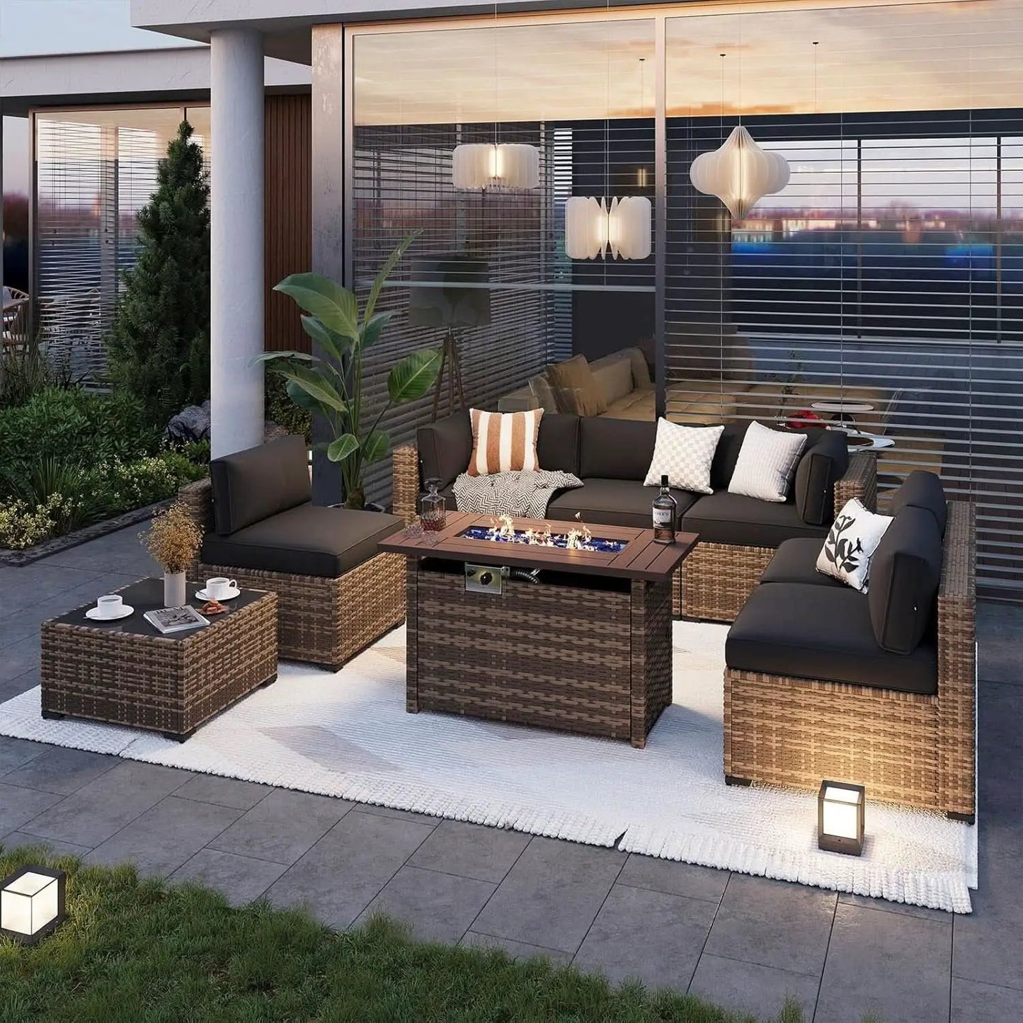 Outdoor Patio Furniture Set with Firepit Table and Cushions from PriceLows™
