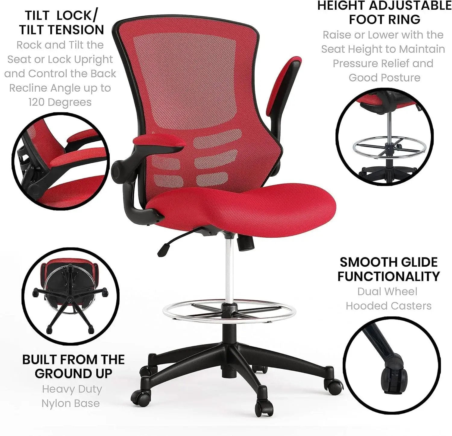 Kelista Red Mid Back Swivel Office Chair With Flip Armrests from PriceLows™