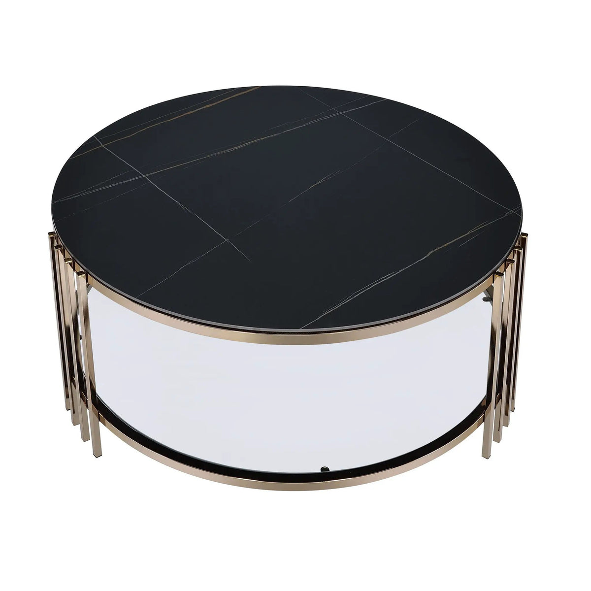 Abisha Round Coffee Table | 35 Inch Diameter | Sintered Stone Top | Champagne Metal Frame