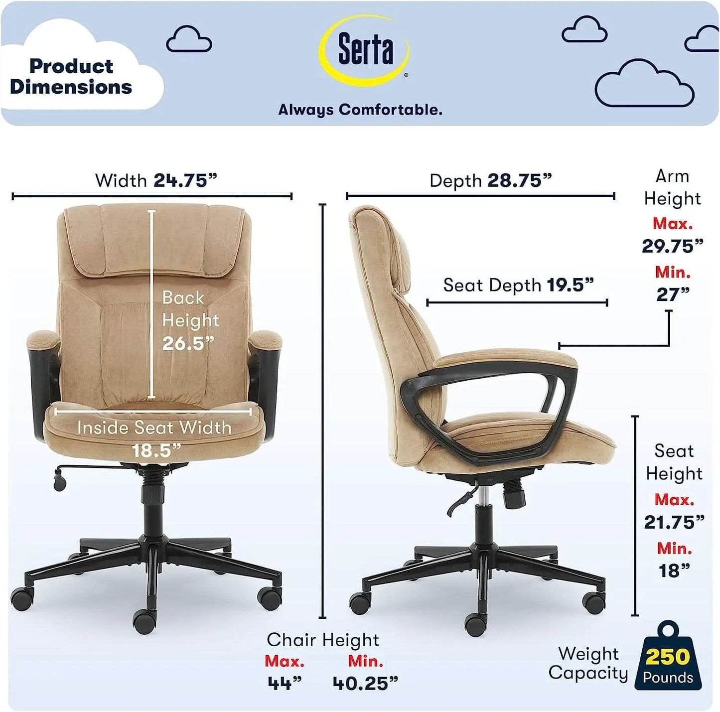 Hannah Executive Ergonomic Office Chair With Lumbar Support Beige Microfiber from PriceLows™