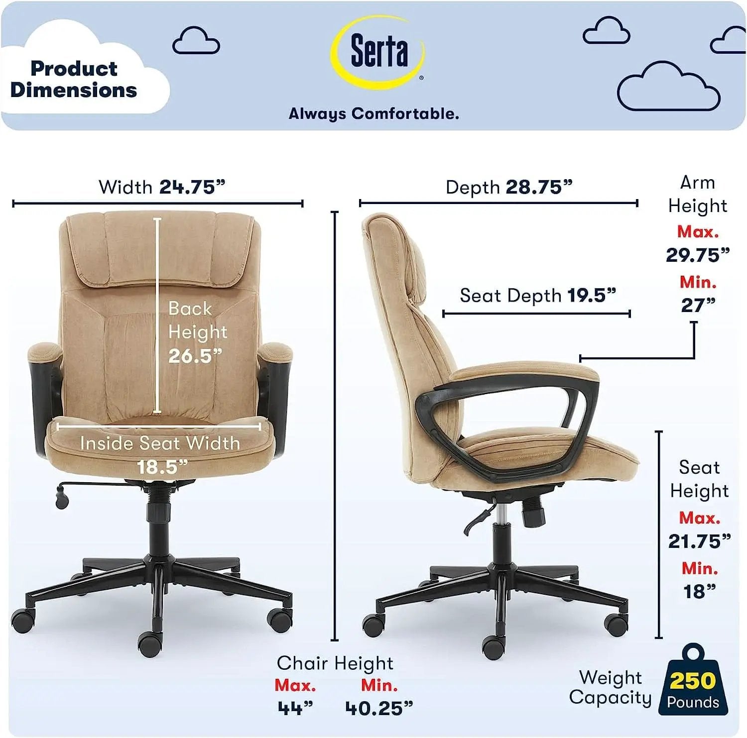 Hannah Executive Ergonomic Office Chair With Lumbar Support Beige Microfiber from PriceLows™