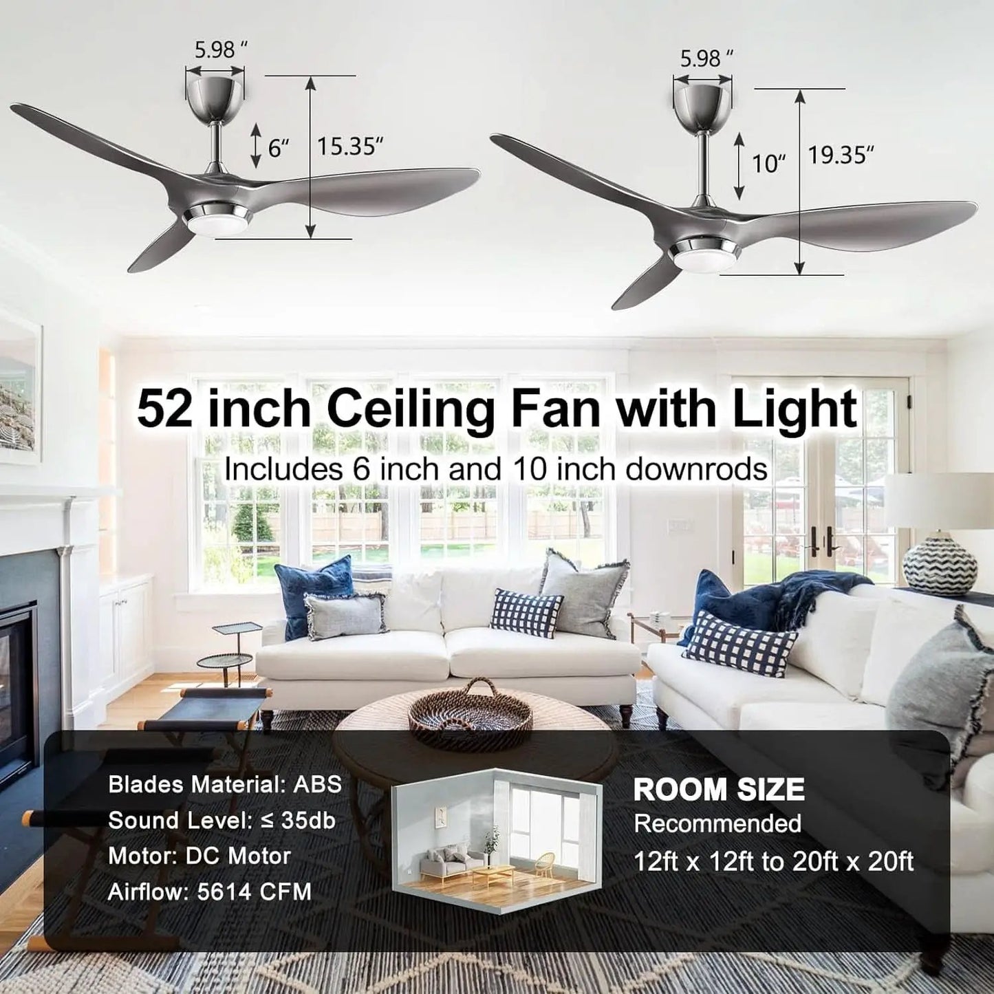 52 Inch Smart WiFi Ceiling Fan With Light And Remote Silver from PriceLows™