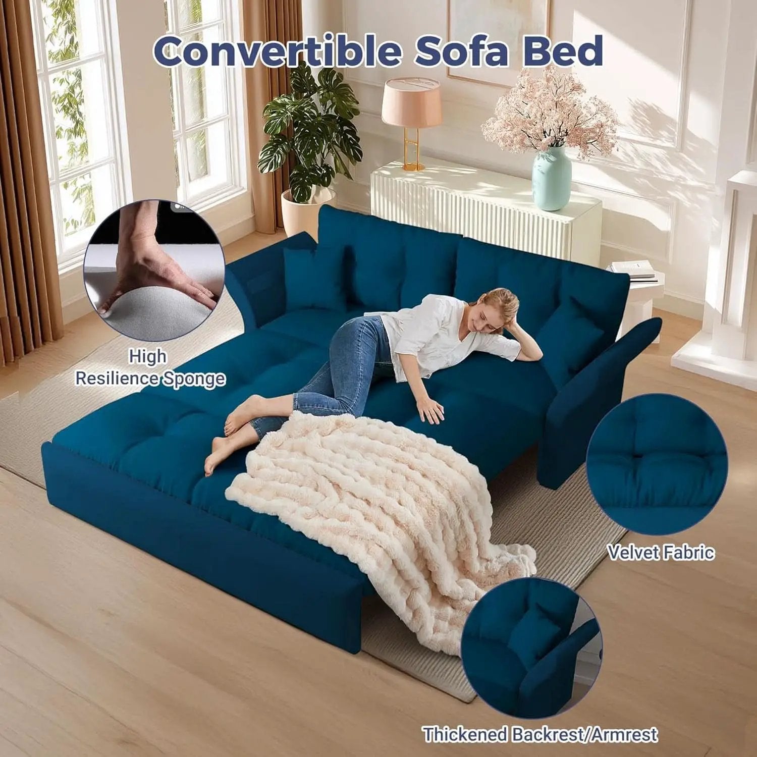 Blue Queen Size Three In One Convertible Sleeper Sofa from PriceLows™