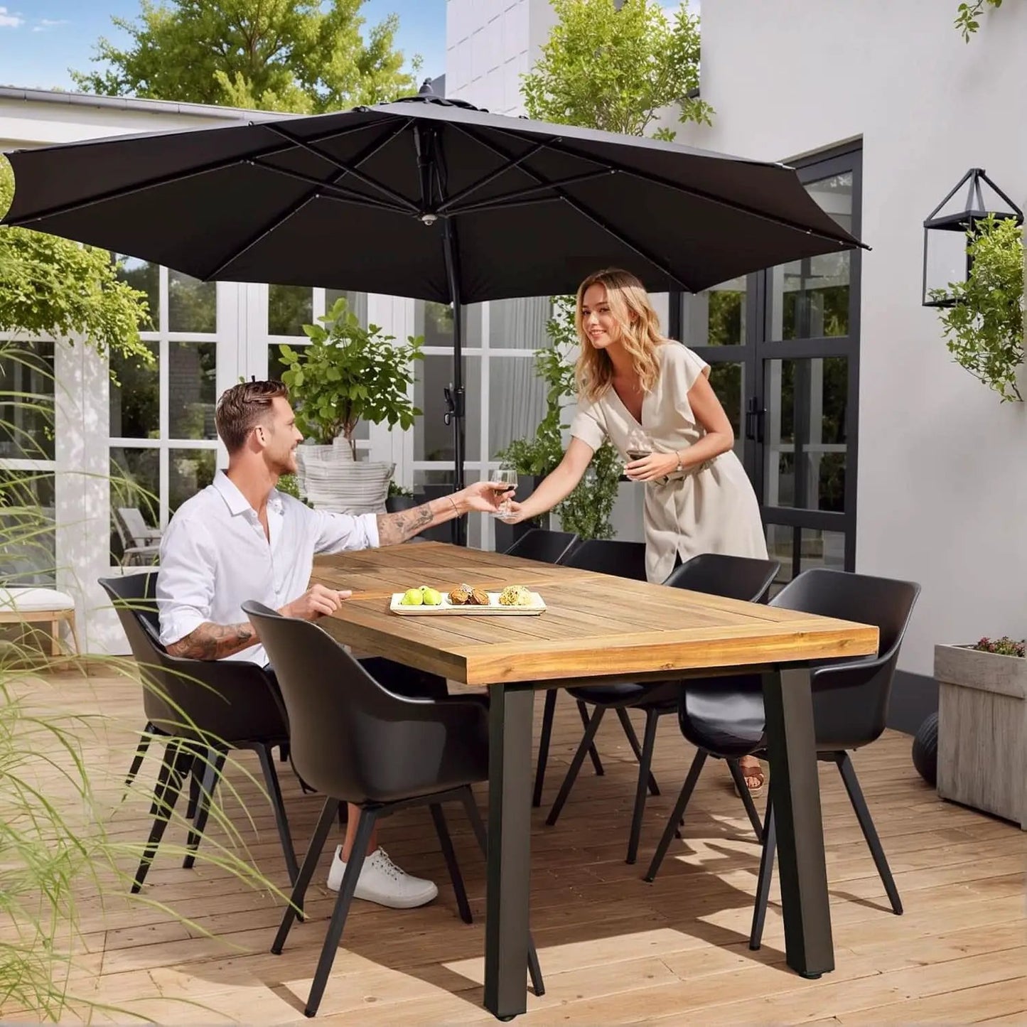 Acacia Wood Dining Table For 6 With Iron Legs IndoorOutdoor from PriceLows™