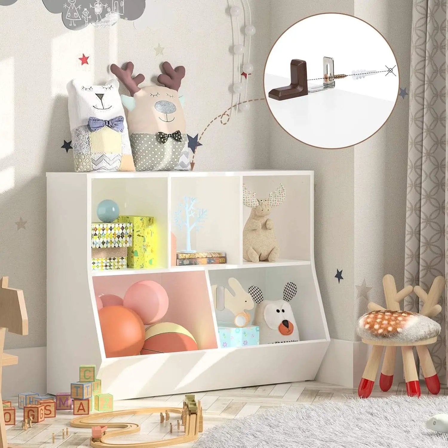 White 35.4 Inch Kids Bookshelf With Open Compartments from PriceLows™