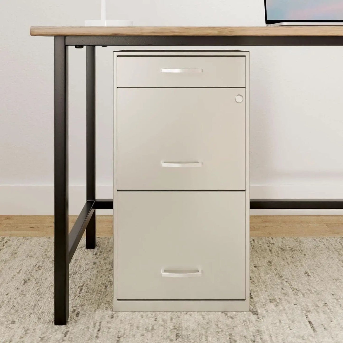Pearl White 18 Inch Deep 3 Drawer Metal File Cabinet from PriceLows™