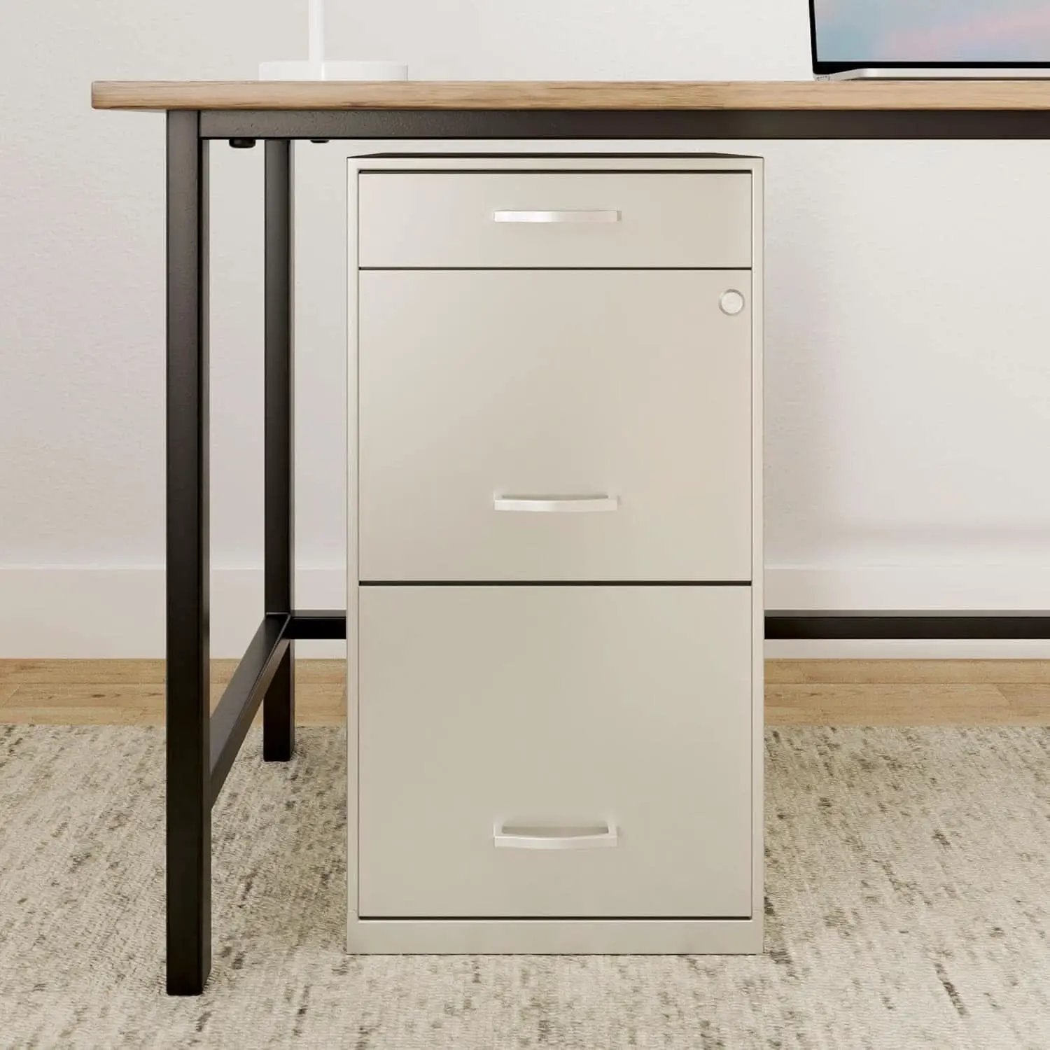Pearl White 18 Inch Deep 3 Drawer Metal File Cabinet from PriceLows™