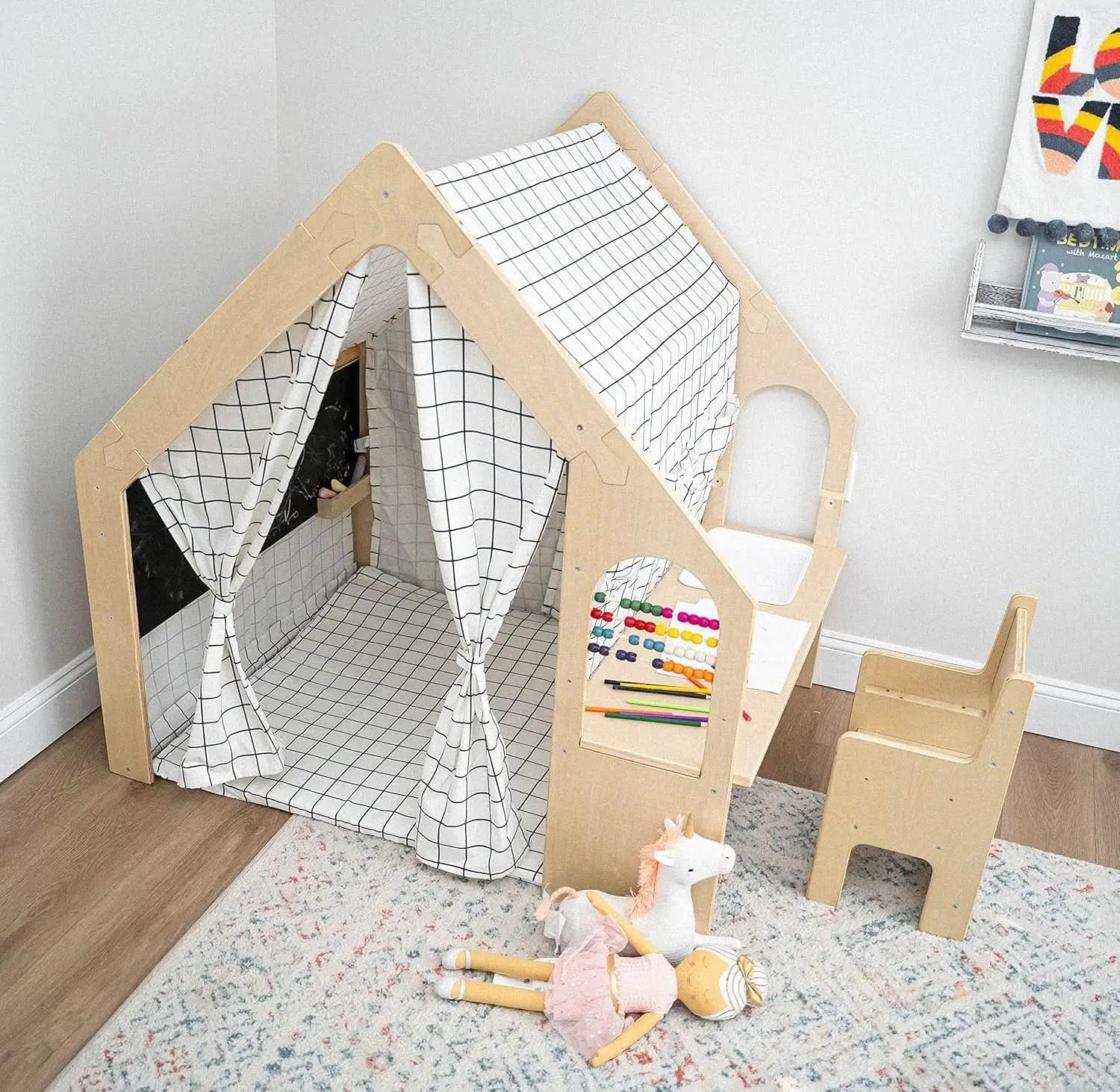 Wooden Montessori Style 5 In 1 Large Playhouse Windowpane from PriceLows™