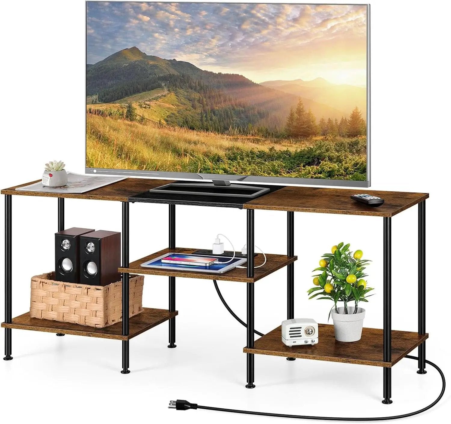 Rustic Brown 50 Inch TV Stand With Power Outlets And Shelf from PriceLows™