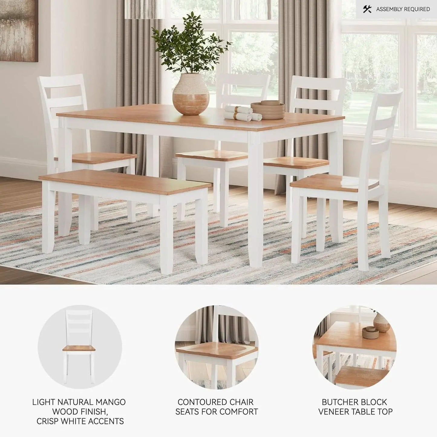 Dining Table Set White Mango Wood Contemporary Style Edition from PriceLows™