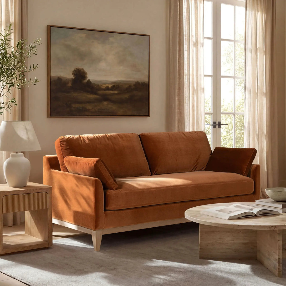 Pasadena Modern Farmhouse Sofa | Bench Seat Cushion | Performance Upholstery | Sustainable Natural Rubber