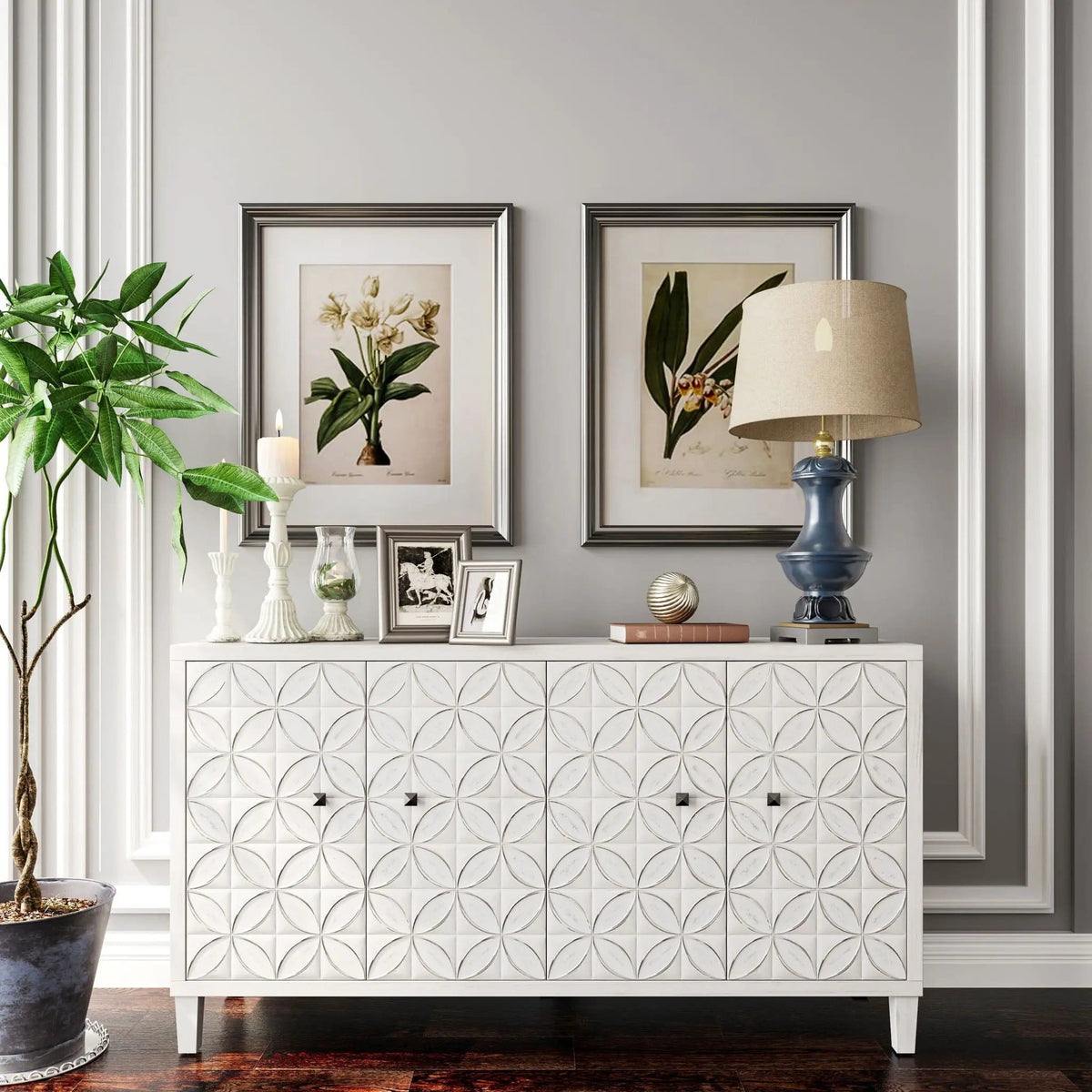 Accent Cabinet 4 Door Wooden Cabinet Sideboard Buffet Server Cabinet Storage | 59.84 x 15.75 x 31.5 in | Mdf | Dining Room