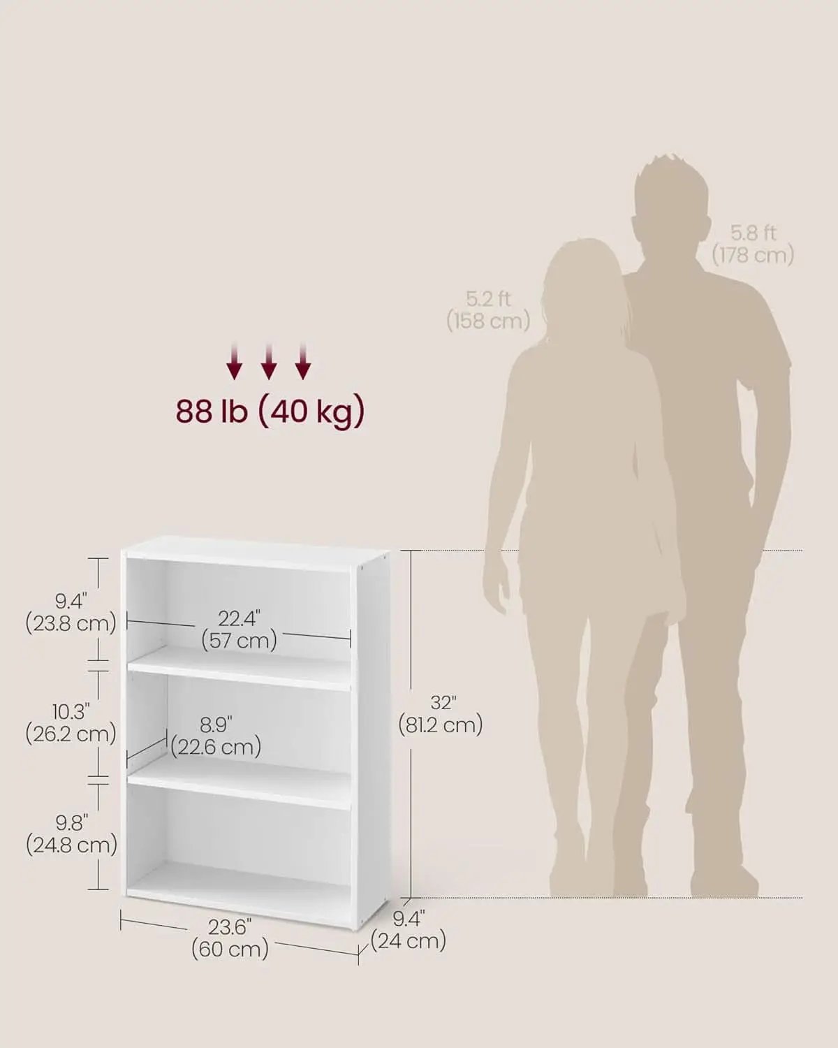 Cloud White 23.6 Inch Wide Three Tier Open Bookshelf from PriceLows™