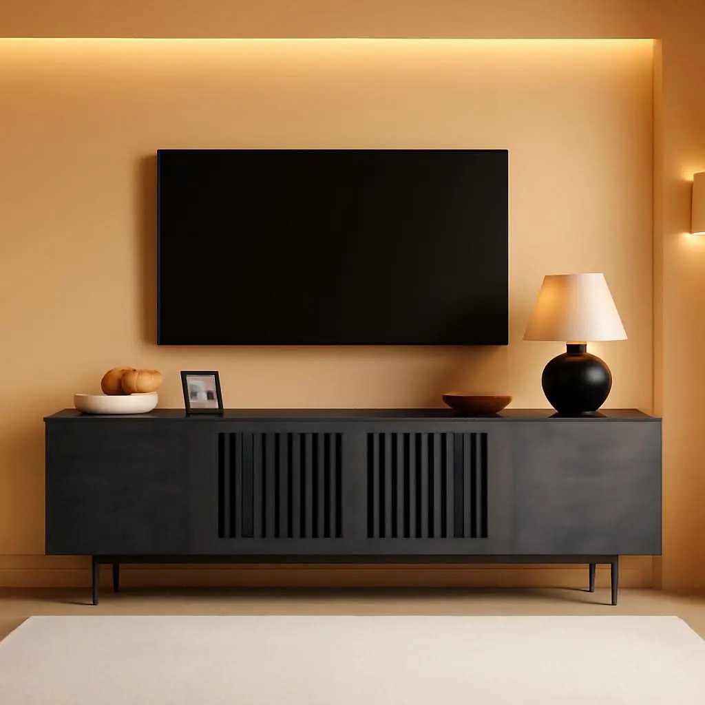 Modern Solid Wood TV Stand For 70 To 75 Inch TVs Black from PriceLows™