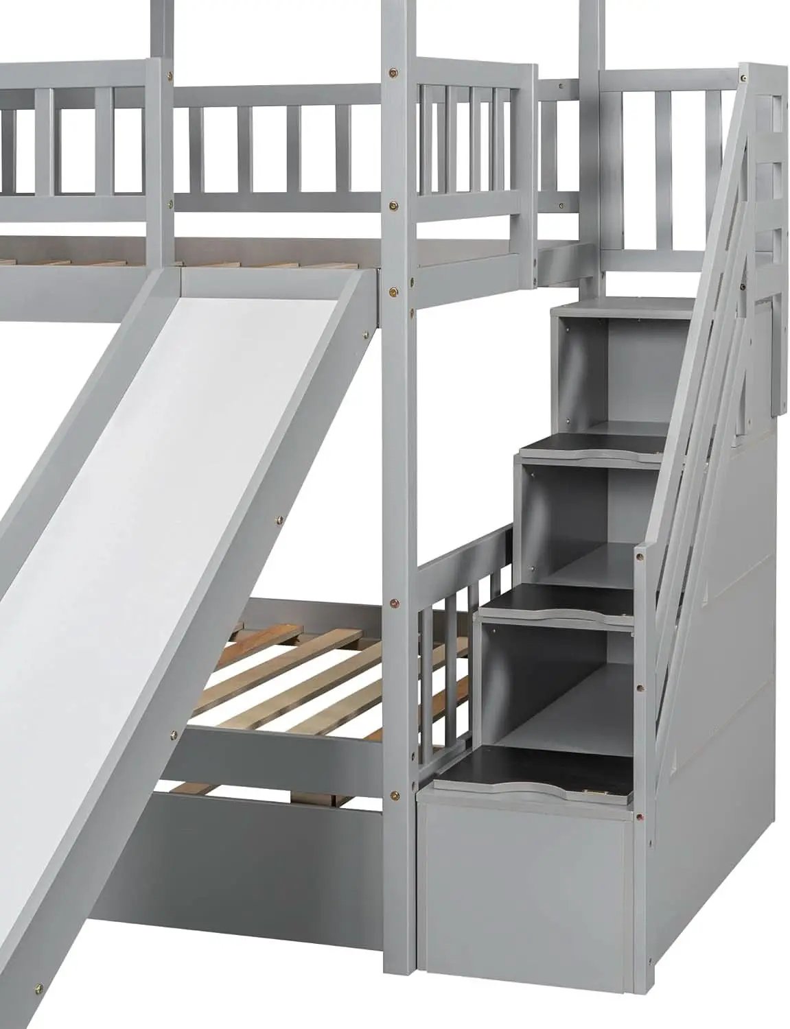 Twin Over Twin Bunk Bed With Slide For Kids Room Decor from PriceLows™