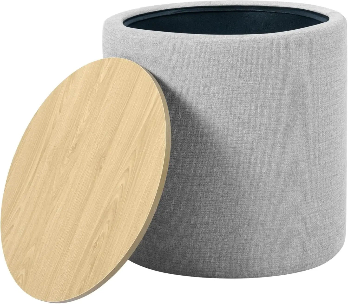 Storage Ottoman 18 Inch Wood Top Gray Textured Fabric from PriceLows™