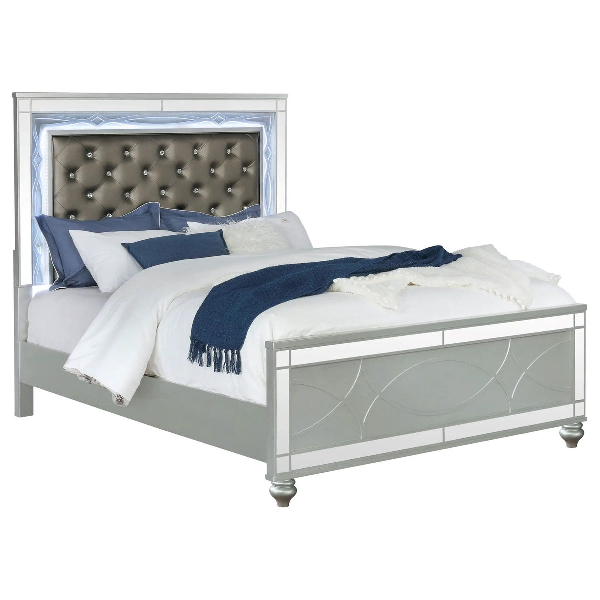 Gunnison Wood Queen LED Panel Bed Silver Metallic | 63.25 x 86 x 62.5 in | Wood & Crystal | Bedroom