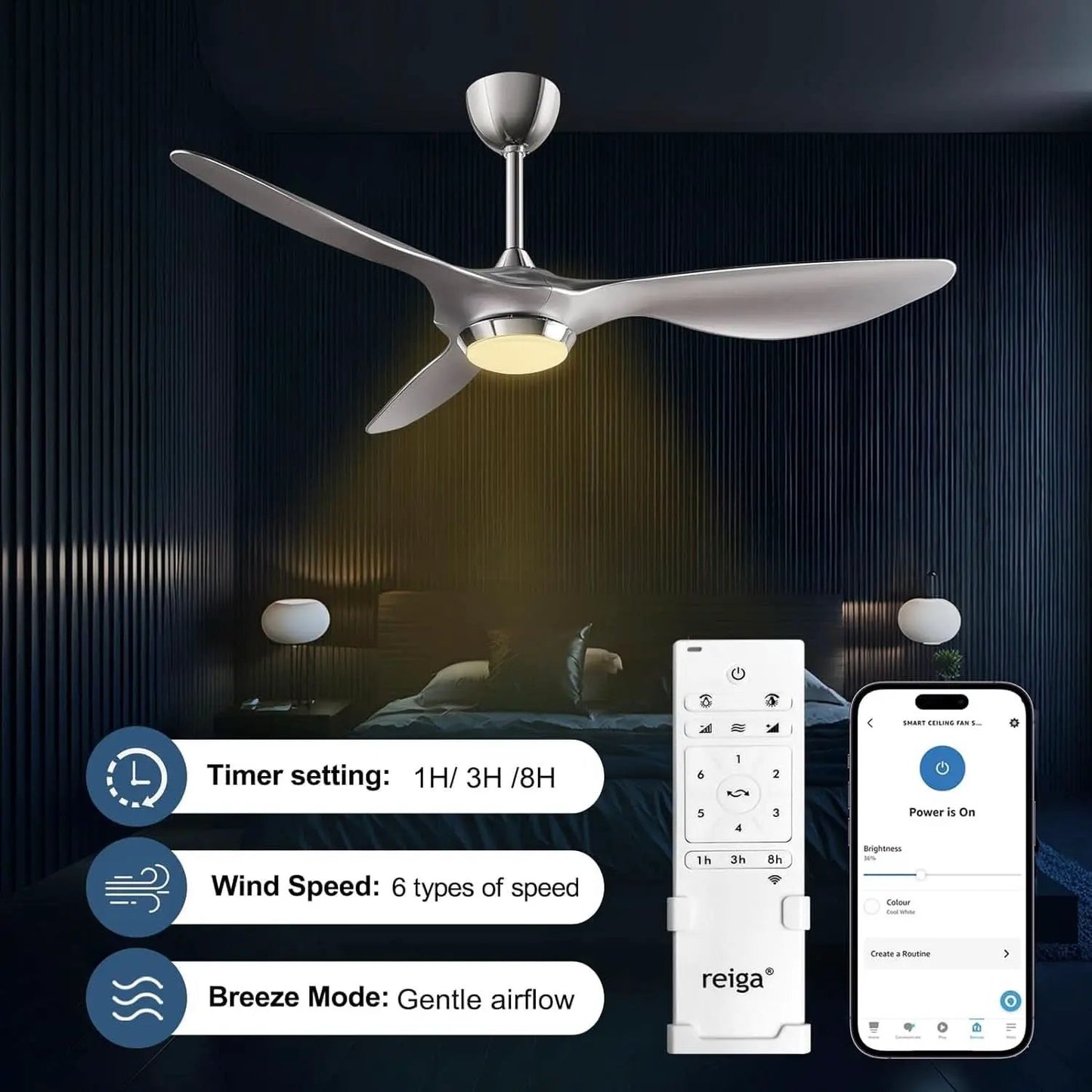 52 Inch Smart WiFi Ceiling Fan With Light And Remote Silver from PriceLows™