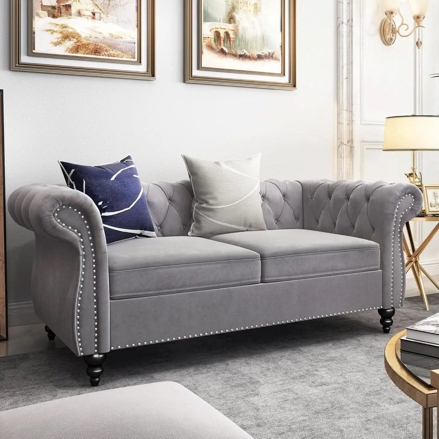3 Piece Velvet Living Room Set Sectional Chesterfield Sofa Upholstered Loveseat And Chair from PriceLows™
