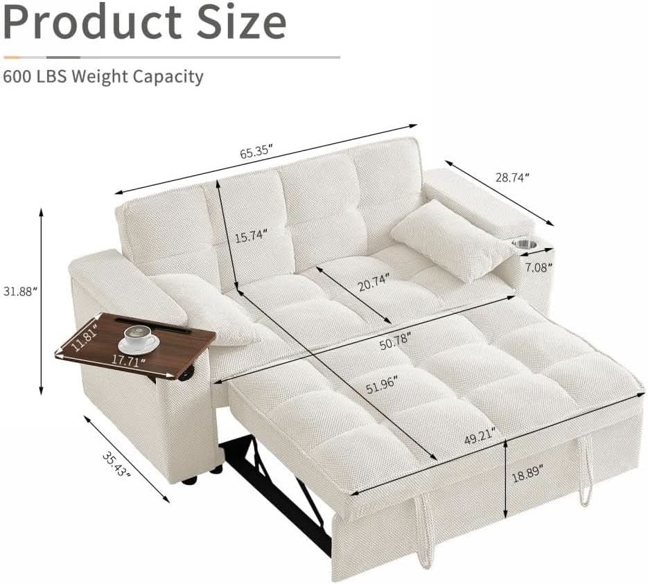 65Inch Convertible Sleeper Sofa With Adjustable Backrest from PriceLows™