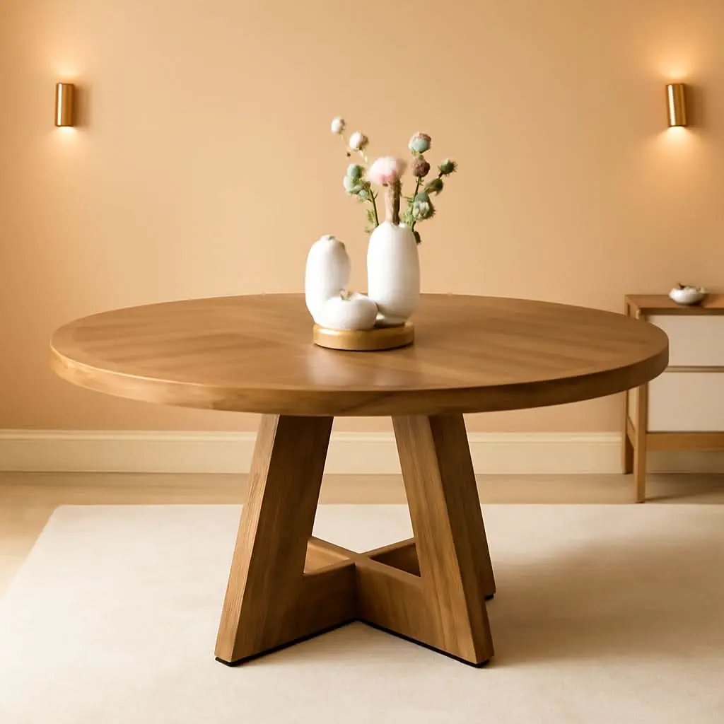 Round Dining Table Wood 47 Inch Burlywood Finish Farmhouse from PriceLows™