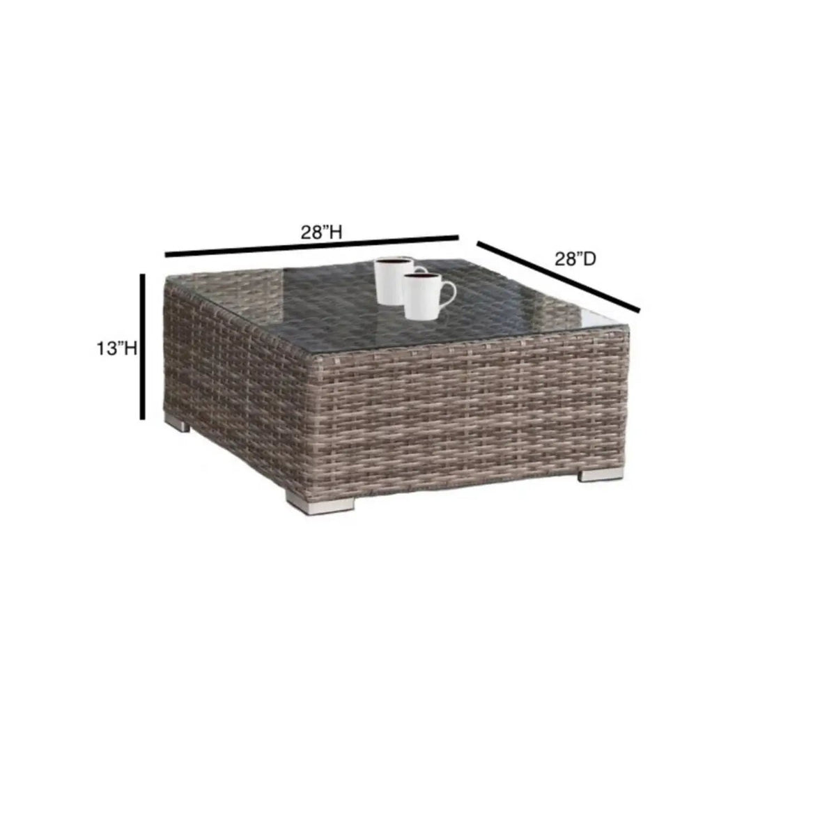 Outdoor Wicker Conversation Set | All-Weather Resin | Tempered Glass Table | 5 Inch Cushions