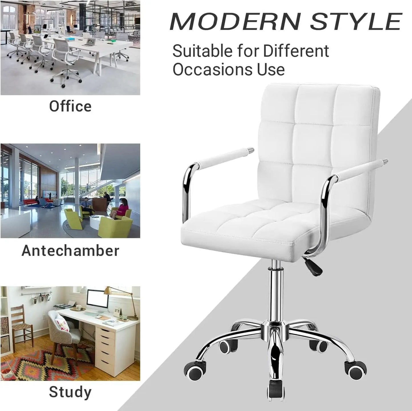 White Mid Back Office Task Chair With Adjustable Height And 360 Degree Swivel from PriceLows™
