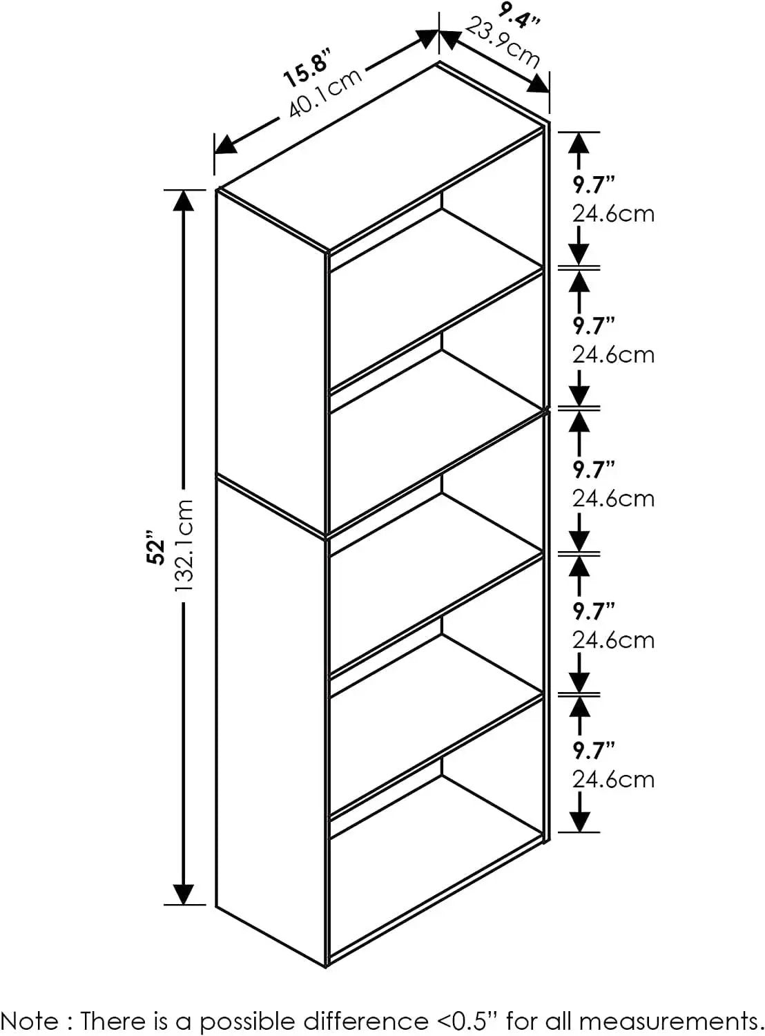 White 5 Tier Bookcase Storage Shelf For Living Room from PriceLows™