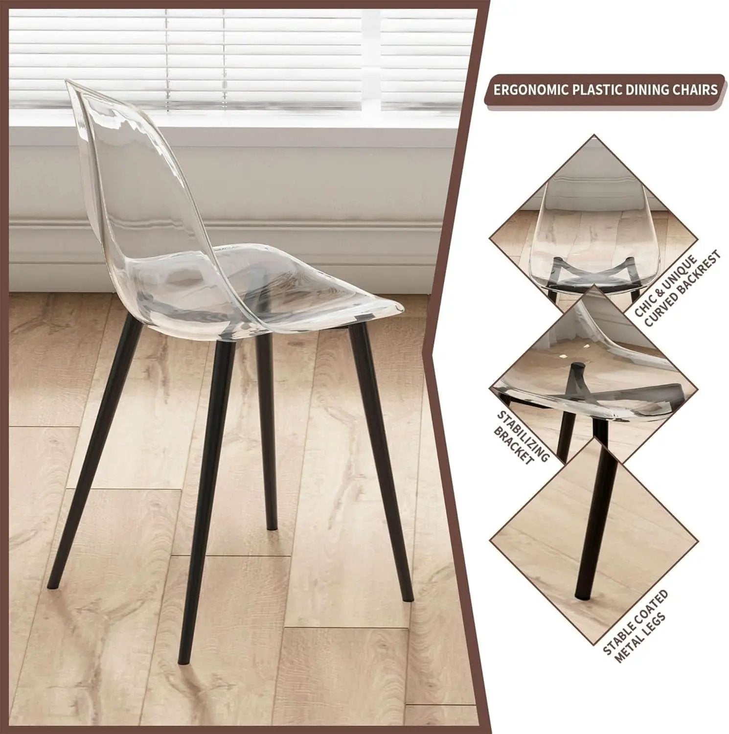 Clear Acrylic Dining Chairs Set of 4 With Black Legs from PriceLows™