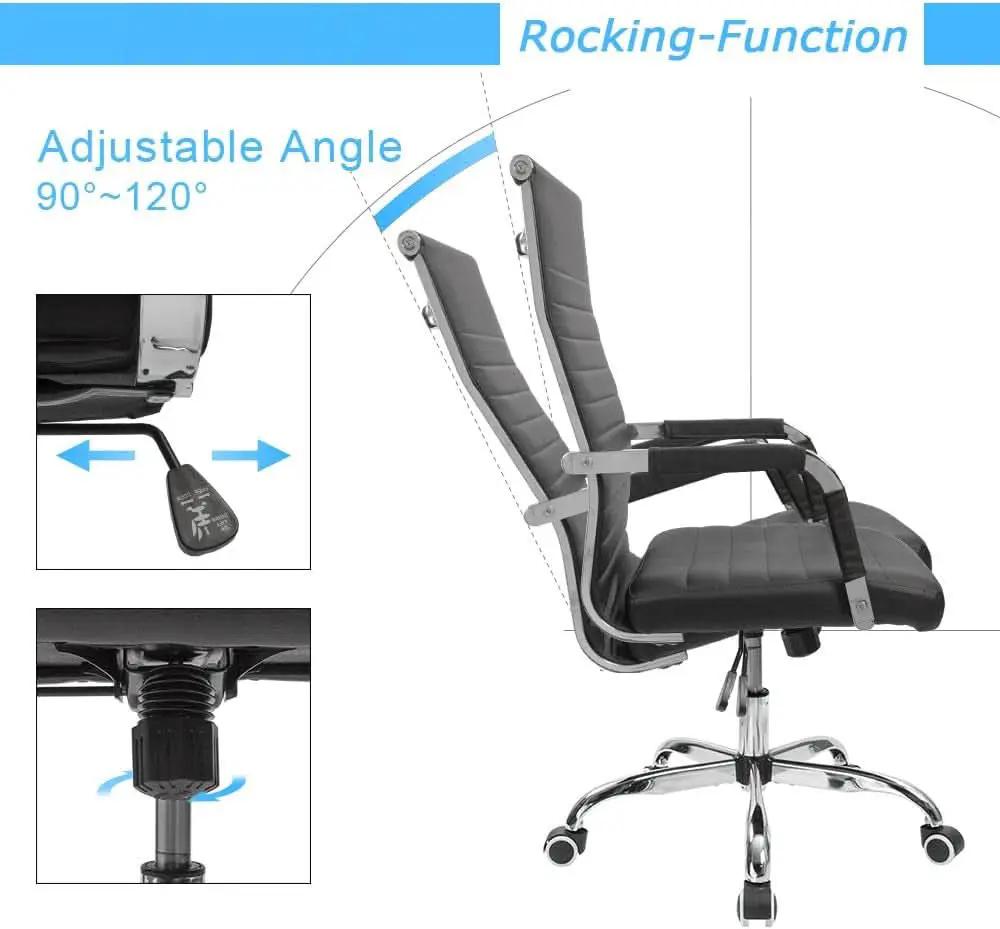 Ribbed Mid Back PU Leather Desk Chair Adjustable Black from PriceLows™