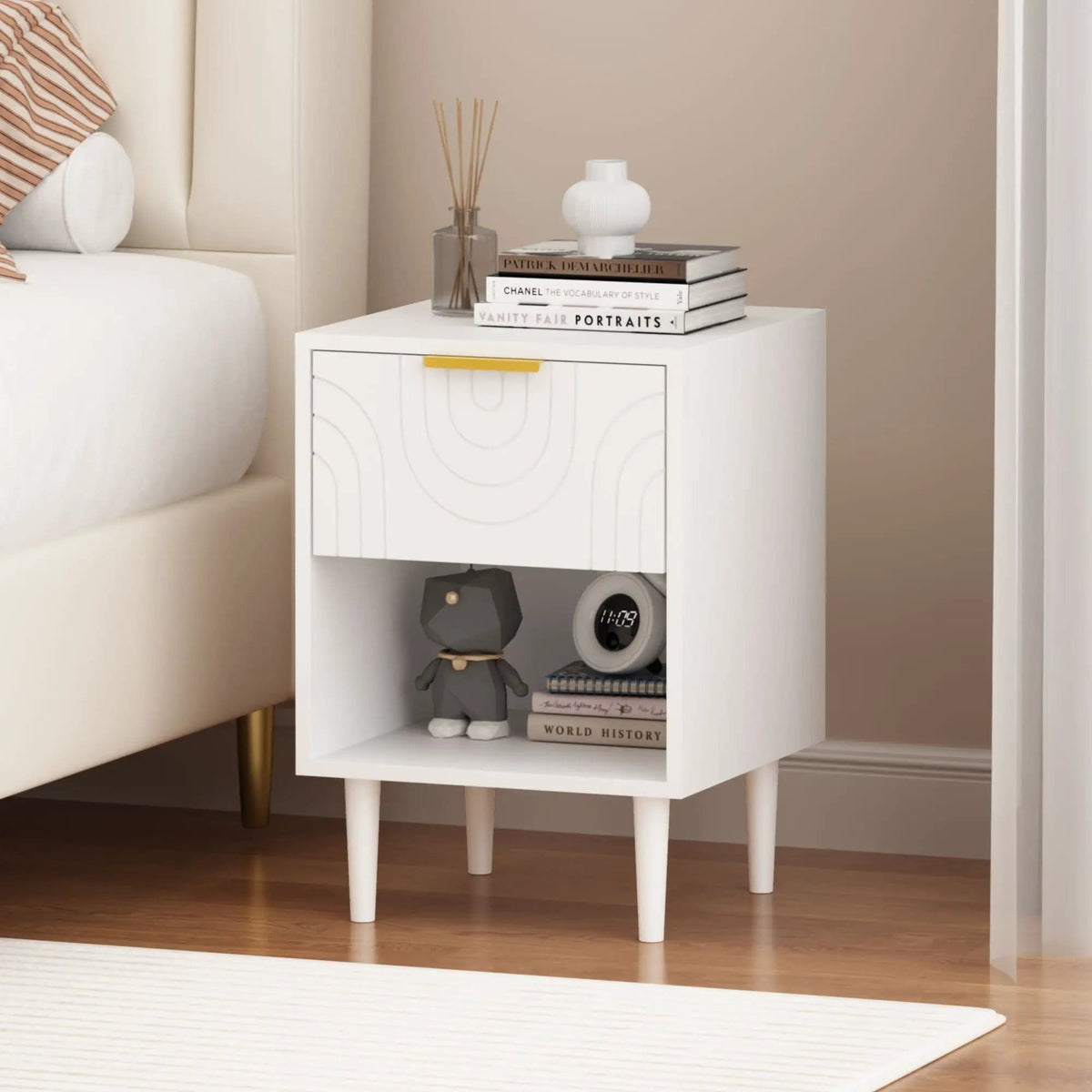 Nightstand With 1 Drawer And Open Shelf - | 15.75 x 15.75 x 22.83 in | Mdf | White
