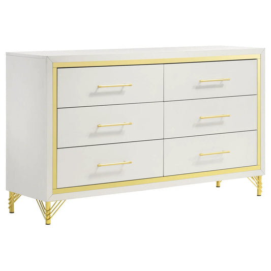 Lucia 6-drawer Dresser Cabinet | 58.5 x 17.25 x 33.75 in | Metal | White