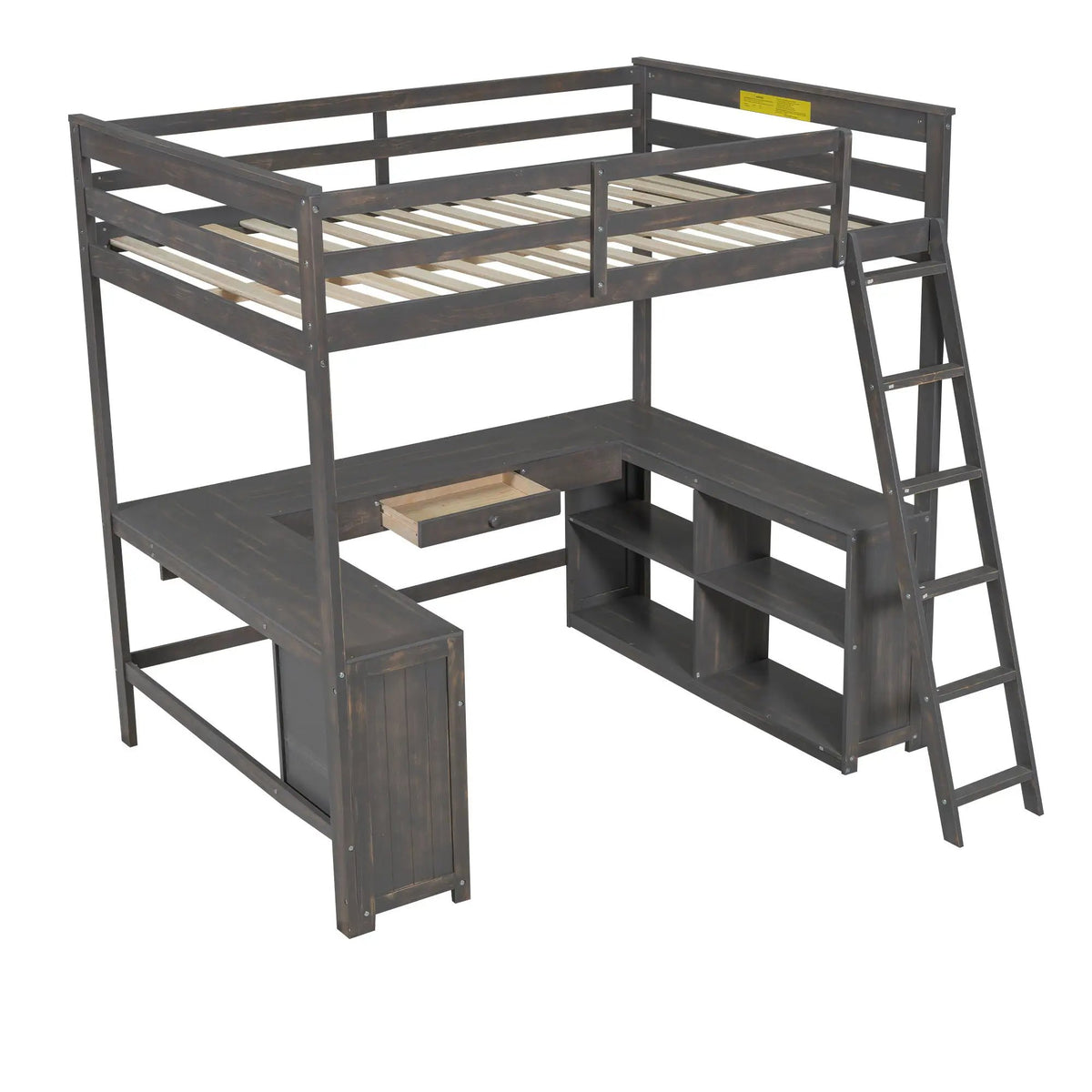 Loft Bed | U Shaped Desk | Wooden Frame | Storage Shelves
