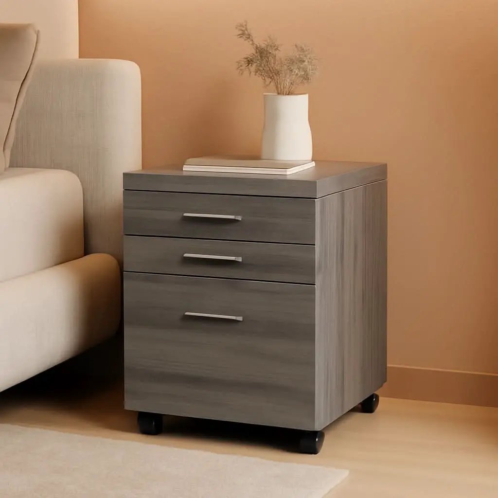 Dark Taupe 3 Drawer File Cabinet With Lockable Castors For Mobile Home Office Use from PriceLows™