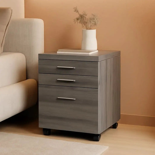 Dark Taupe 3 Drawer File Cabinet With Lockable Castors For Mobile Home Office Use from PriceLows™