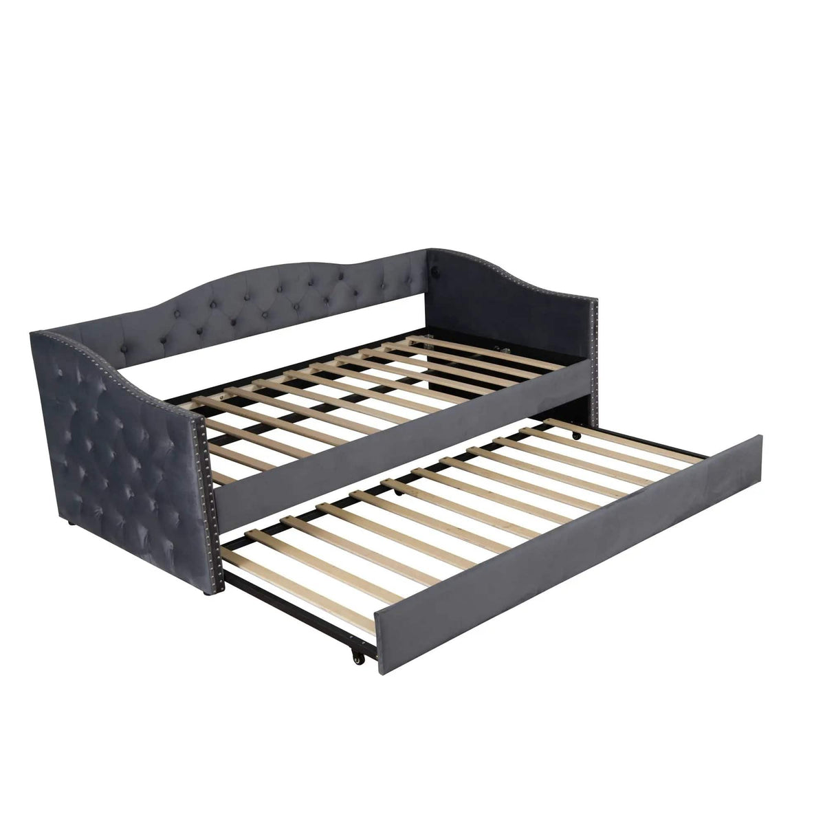 Twin Size Upholstered Daybed With Trundle And USB Charging Design For Bedroom - | 81.1 x 40.55 x 29.5 in | Fabric | Gray