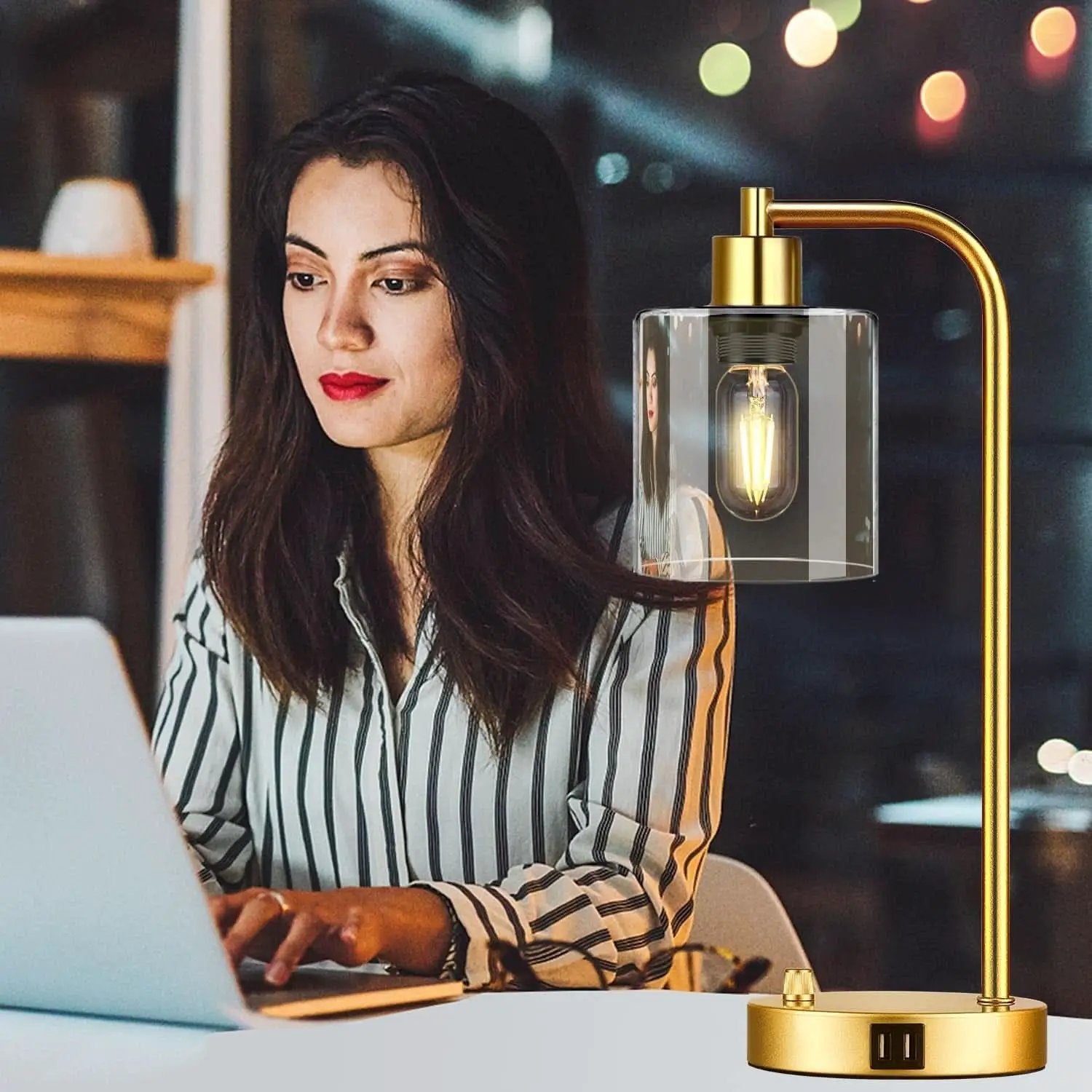 Set Of 2 Gold Table Lamps With 2 USB Ports Dimmable from PriceLows™
