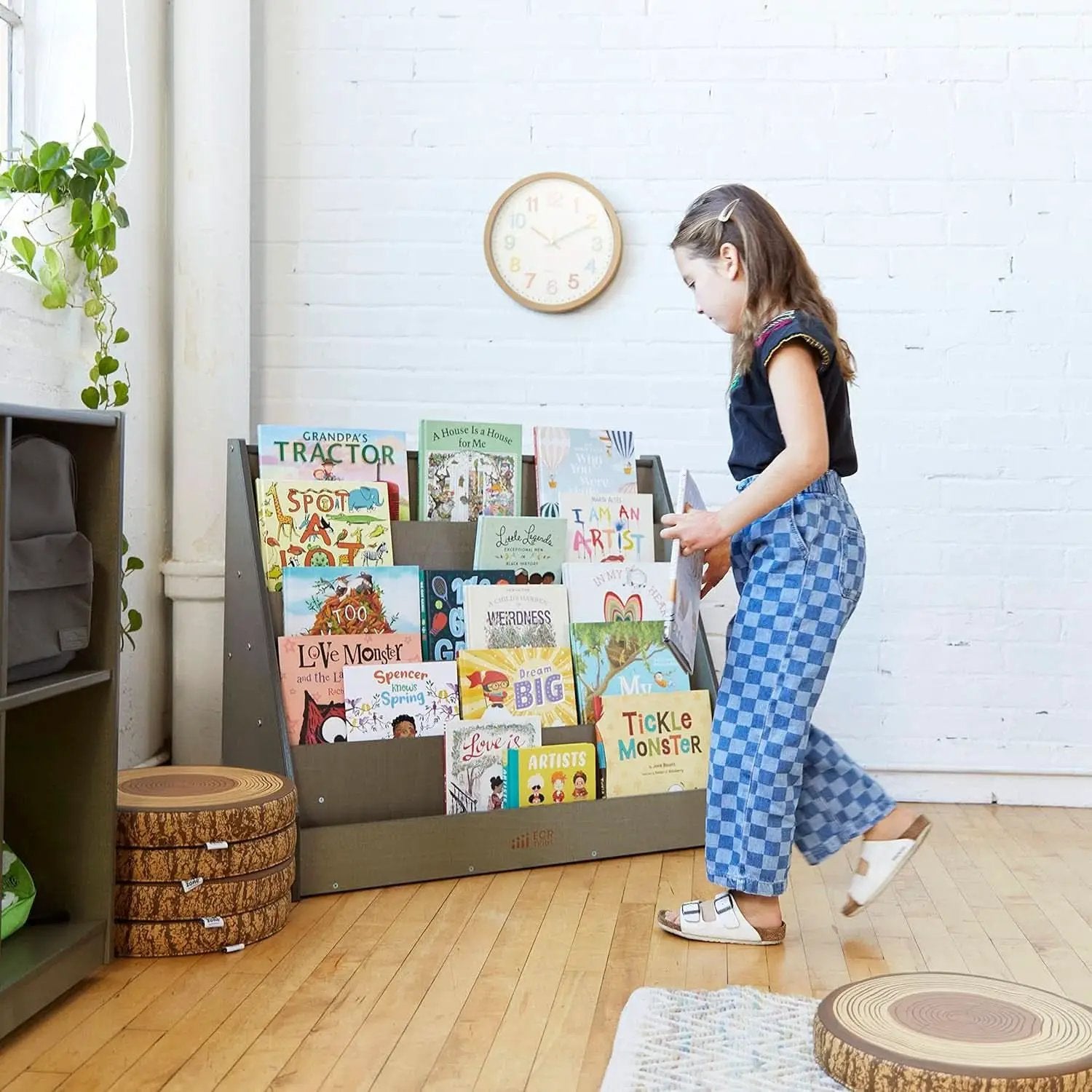 Single Sided Book Display Five Wide Slots Classroom Bookshelf Grey Wash from PriceLows™