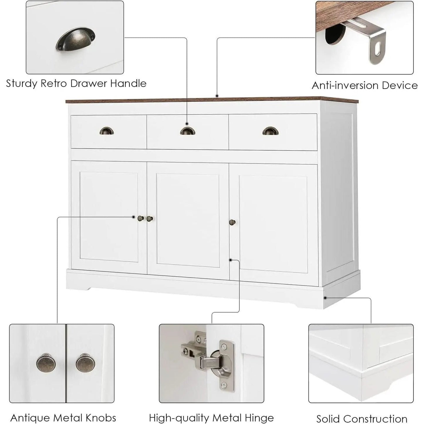 Farmhouse Buffet Cabinet With Adjustable Shelves 53 Inch Length from PriceLows™