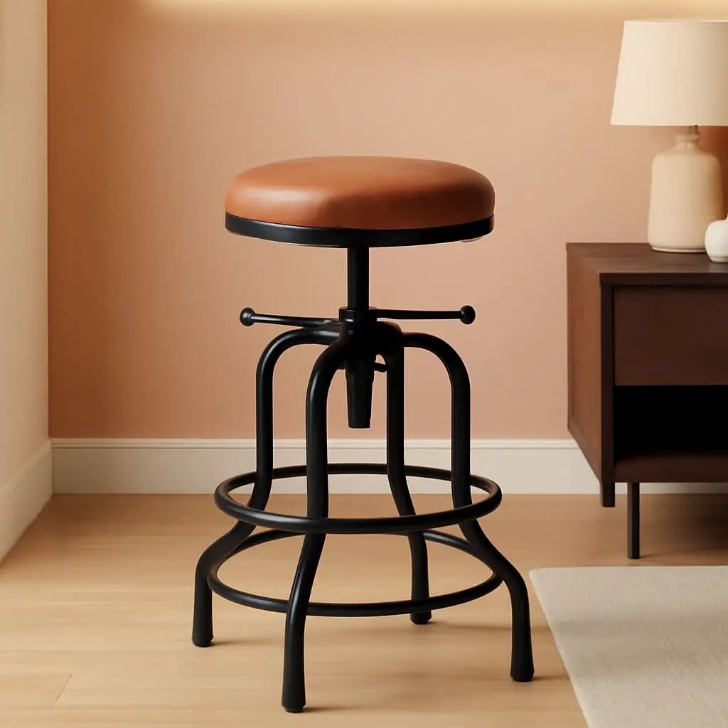 Light Brown Adjustable Metal Bar Stool 21.5-28 Inch Tall from PriceLows™
