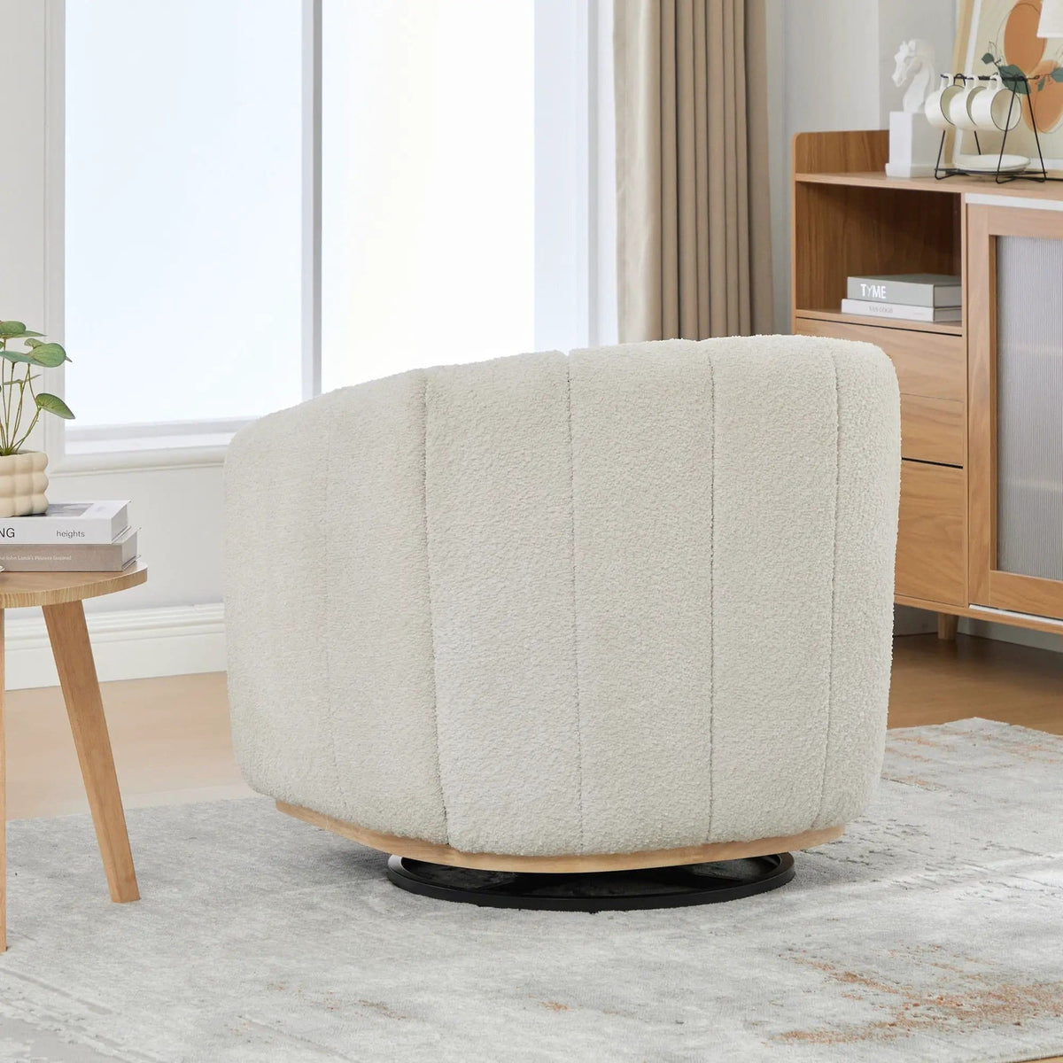 360 Degrees Swivel Upholstered Barrel Armchair For Living Room - | Swivel Chair | Chenille & Fabric | Ivory